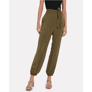 Intermix Lindy Tie-Waist Pants Olive Green Satin Jogger Size 8